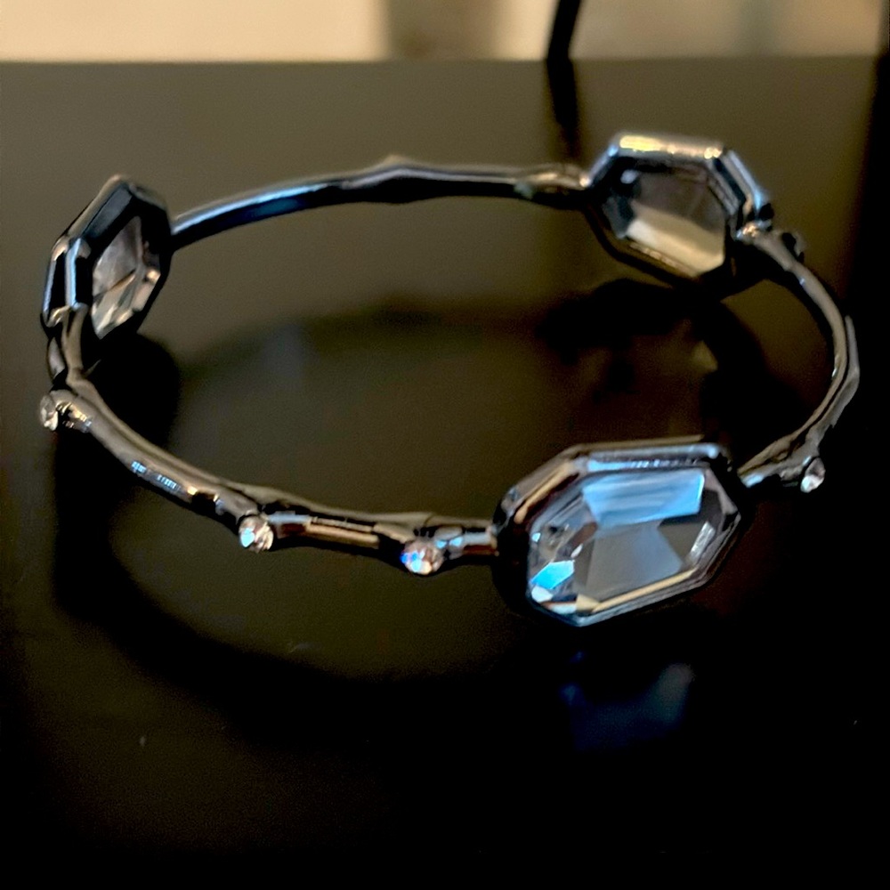 Vintage crystal chunk bangle bracelet in gunmetal tone